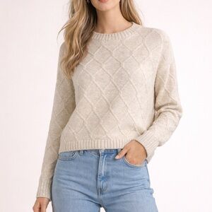 Hazel Moon Cream Diamond Knit Crewneck Sweater | Size L